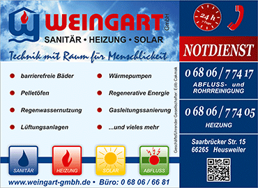 Weingart GmbH Heusweiler Weingart GmbH Heusweiler - Werbeanzeige Regional - Design SPIRIT MARKETING